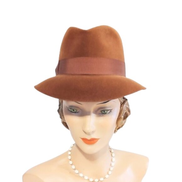 1970s Vintage Borsalino Rust Brown Velour Wide Brimmed Fedora Hat 40s Style main image 7